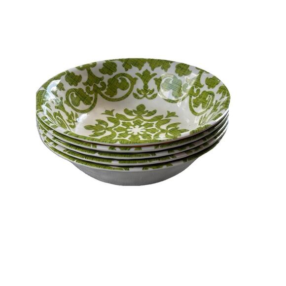 Pier 1 Set of 5 Royal Regal Trellis Lime Green Melamine 7.5” Cereal/Pasta Bowls - Picture 2 of 7